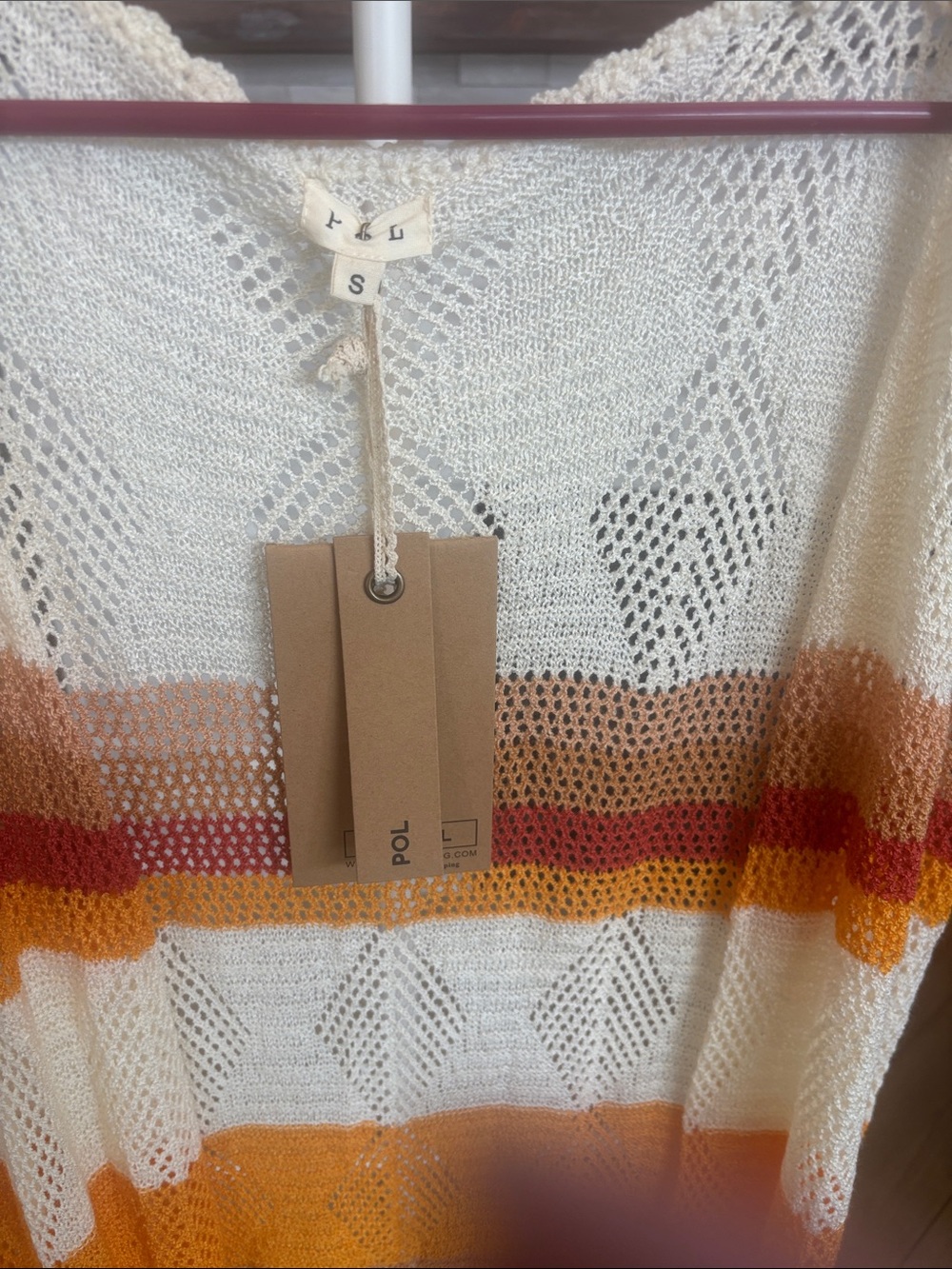NEW POL Striped Crochet Cardigan/Duster in Cream, Orange & Rust - Picture 2 of 6